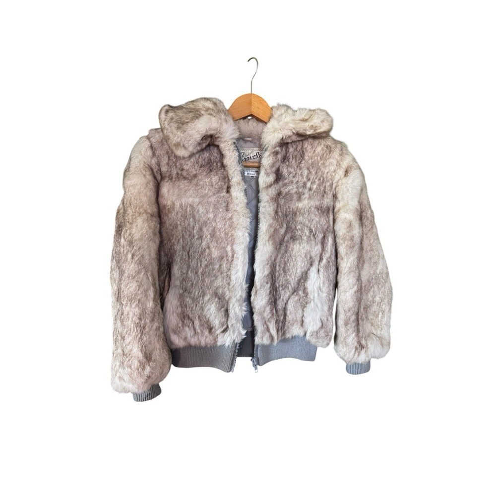 Vtg '80s Princess Caravelle Rabbit Fur Bomber Coat Child's Size 10 Gray White